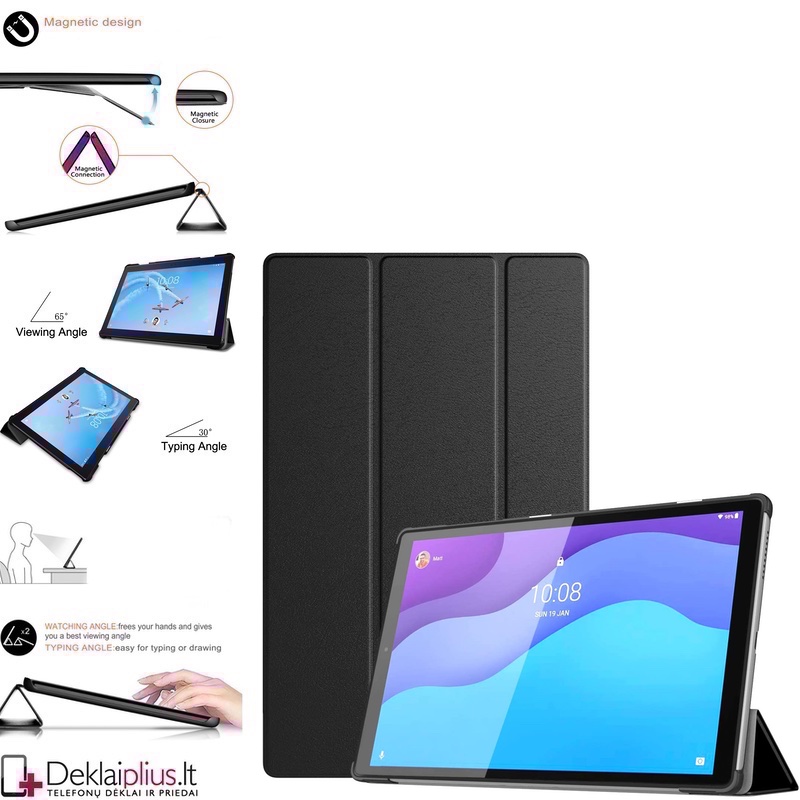 Dirbtinės odos atverčiamas dėklas - juodas (planšetėms Lenovo Tab M10 10.1 (2nd gen) X306F) Dirbtinės odos atverčiamas dėklas - juodas (planšetėms Lenovo Tab M10 10.1 (2nd gen) X306F)